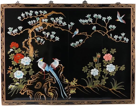 Oriental Furnishings Oriental Wall Art Hand Painted Birds & Flowers [Kitchen]