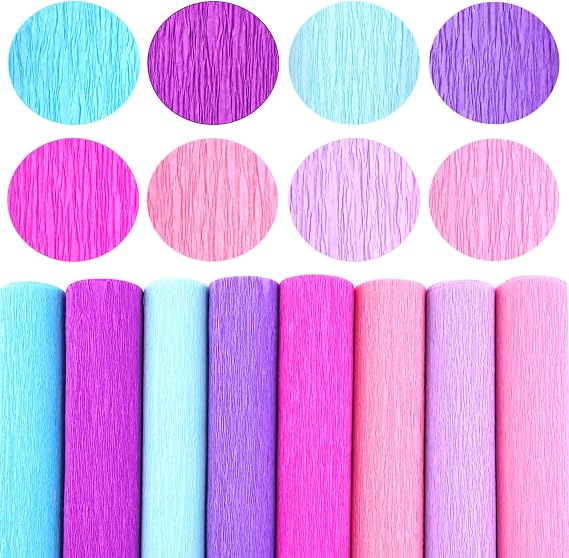 GLOREIEY 8Colors Crepe Paper Rolls,10" X 98" Crepe Paper Flower DIY Kits,20Pcs Green Floral Iron Wire, Double Sided Tape, for Birthday Parties Weddings Festival Decoration (Blue&Purple)