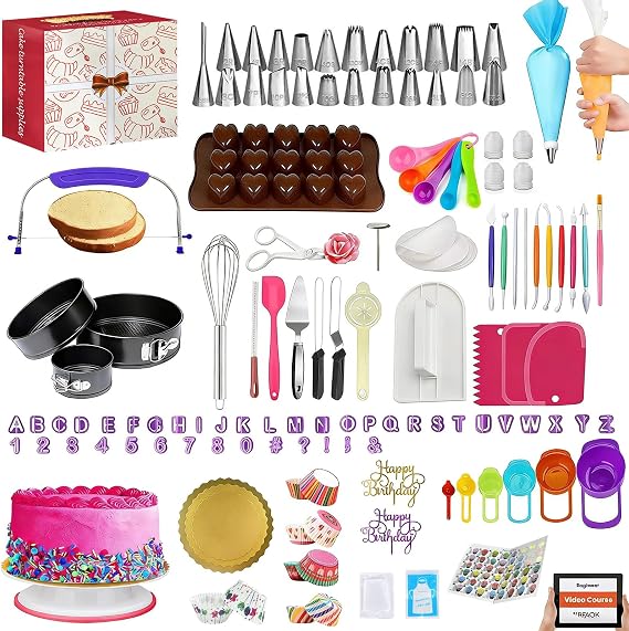 720PCS Cake Decorating Kit with Baking Supplies & Rotating Turntable