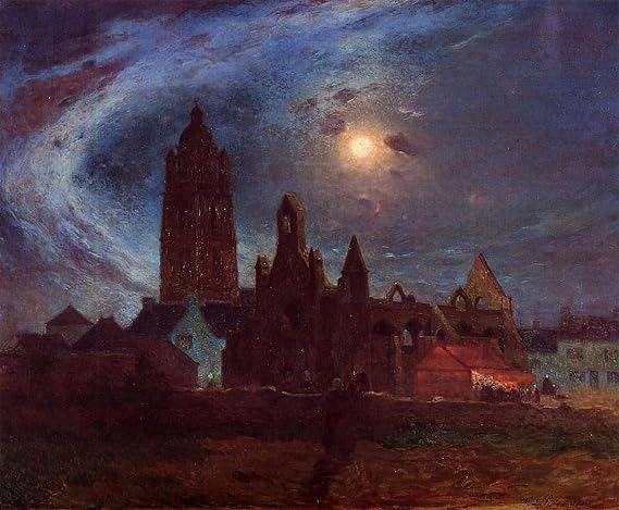 ARTTLBBS Famous Artworks Prints Poster Canvas the Bourg-de-batz Church Under by Ferdinand Loyen Du Puigaudeau Artwork Oil Painting for Home Decor 60x90cm