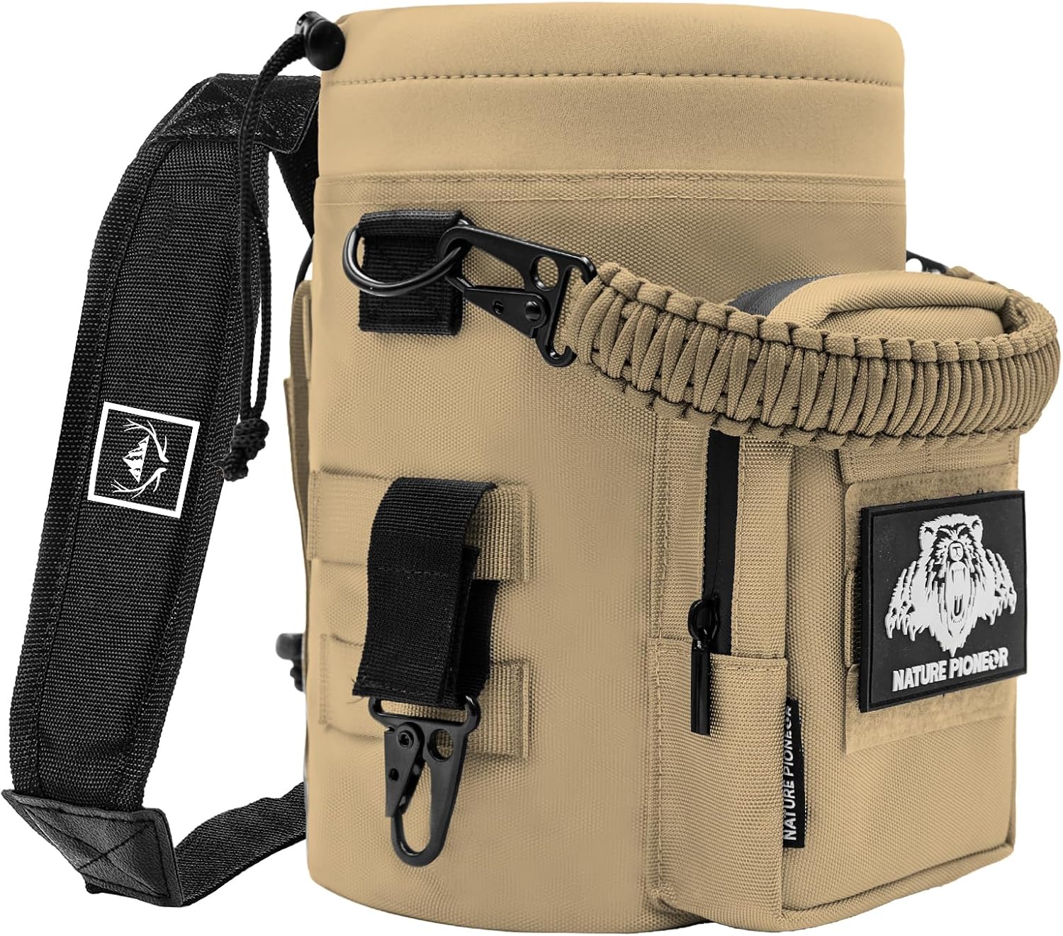 NATURE PIONEOR 32 64 128oz Tactical Water Bottle Pouch, Multi-Function Tactical Water Bottle Bag with Adjustable Shoulder Strap, HalfOne Gallon Molle Strap Carrier Holder