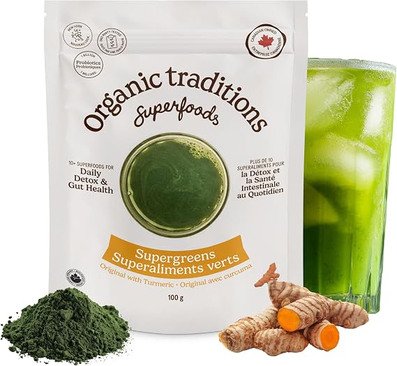 Organic Traditions Super Greens Turmeric, Superfood Powder Blend, 3.5oz