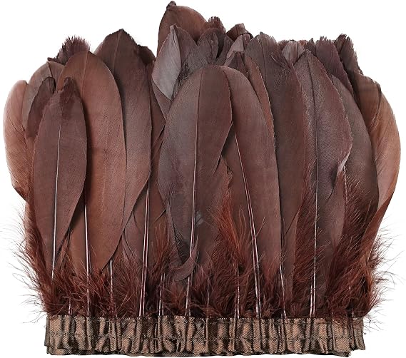 2 Yards Natural Goose Feathers Trim Sewing Fringe Fashion Dress Sewing 6-8inch for DIY Handicrafts Costumes Decoration,Coffee