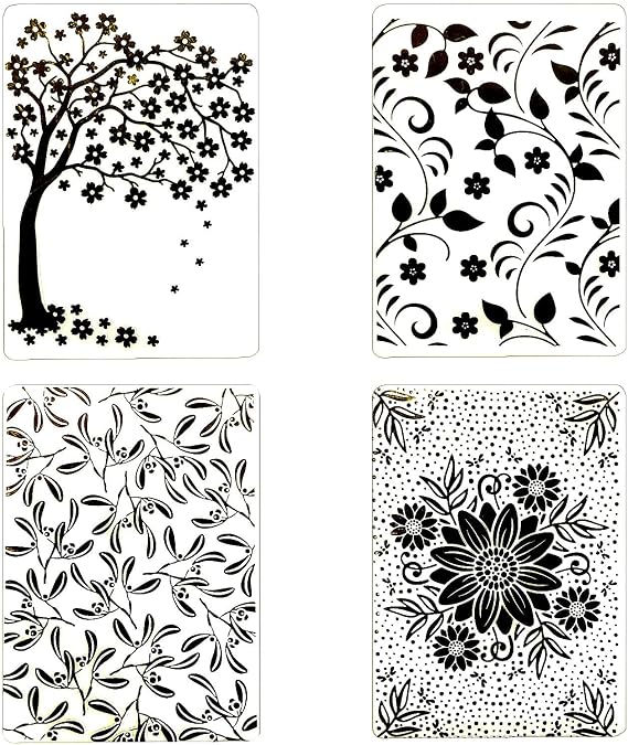 4Pcs Plastic Embossing Folders for Card Making,Flower Patterns Embossing Folder Template Leaf Dandelion Embossing Folder Stencil for Paper Card Making Flower Scrapbook Photo Album Craft Decoration