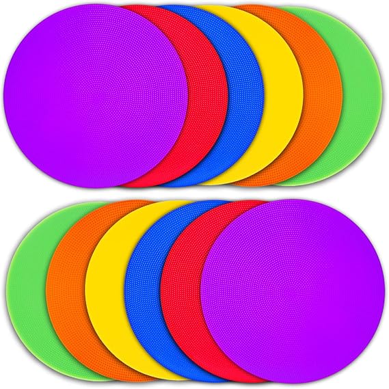 Poly Spot Markers 4.73 inch/10 inch 12 Pcs Non-Slip Rubber Agility Training Markers Floor Dots Flat Field Cones for Football, Soccer, Basketball, School Exercise Drills, Dance Practice