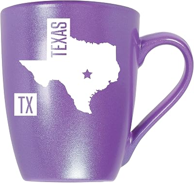 Elanze Designs Silhouette State of Texas TX Austin Capital City Laser Engraved 10 Ounce Glossy Ceramic Classic Coffee Mug Hot Cold Beverage Cup Kitchen Drinkware, Metallic Passion Purple