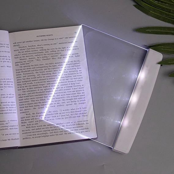 Flat Book Light for Bedtime Reading, Eye Care LED Bookmark Light - Full Page Illuminator (White)