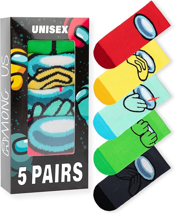 Among Us Crewmates Multicoloured Socks | 5 Pairs of Fun Graphic Designs for Boys | Comfortable & Playful Game Merchandise