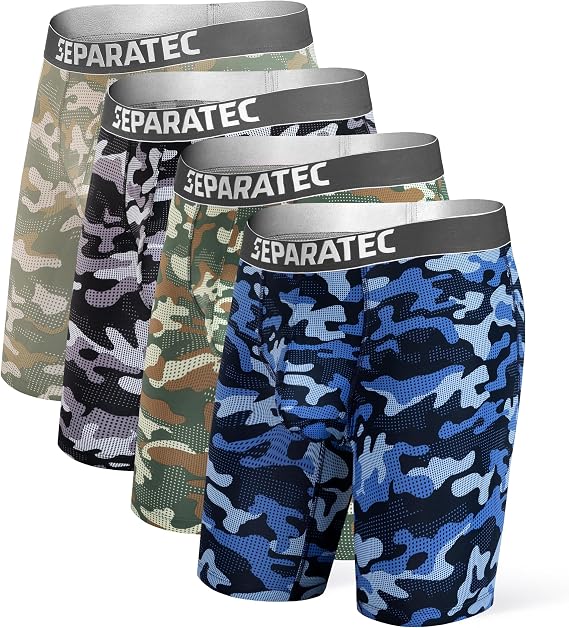 Separatec Men's Athletic Cool Mesh Fast Dry Long Leg Boxer Briefs Dual Pouch Underwear 2 Pack