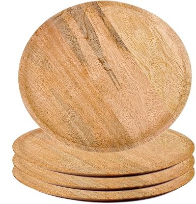 Alpha Living Home Round Wood Chargers Plates 11 Inch Natural Wood Charger Plates Set of 4 - Serving Plates for Dinner, Wedding, Tabletop Decor, Holiday, Party, Baby Shower, Event Decoration - Natural