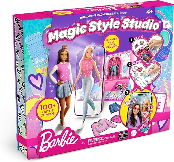 Barbie Magic Style Studio- Magnetic AR Dress Up Dolls Fashion Kit, Gift 4+