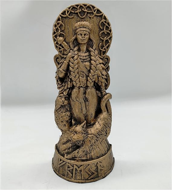 Freya Statue Norse God Freyja Goddess Statue for Altar Resin Nordic Gods Carving Pantheon of Navia for Home Collection Bookcase Orament,Brown