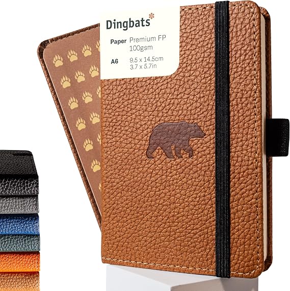 Dingbats* Wildlife A6 Dotted Pocket Notebook - PU Leather Hardcover - Small Writing Journal for Work, Travel - Pocket, Elastic Closure, Bookmark