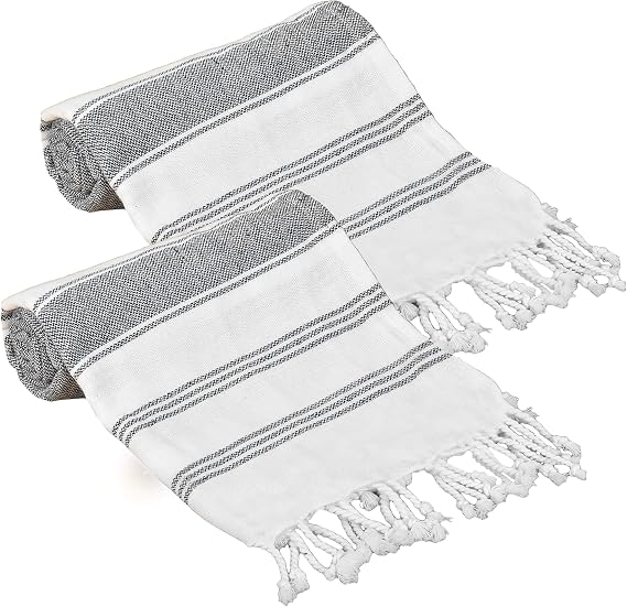 GLAMBURG Peshtemal Turkish Towel - Beach Towels Oversized 36x71 Set of 2, Cotton Beach Towels for Adults, Soft Durable Absorbent Extra Large Bath Sheet Hammam Towel - Charcoal Grey