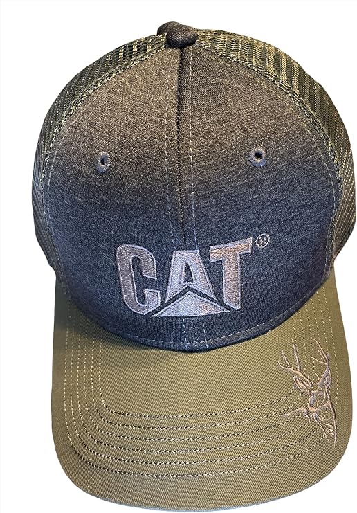 Caterpillar Structured Olive Mesh Cap w/Buck hat Cap