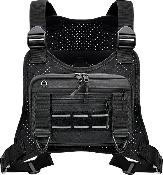 Sports Chest Bag for Men, Lightweight Water-Resistant Running Chest Pack for Workouts, Cycling, Phone Holder & Extra Storage (Black Breathable Design)
