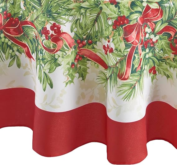 Elrene Home Fashions Holly Traditions Fabric Tablecloth, 60" x 84" Oval