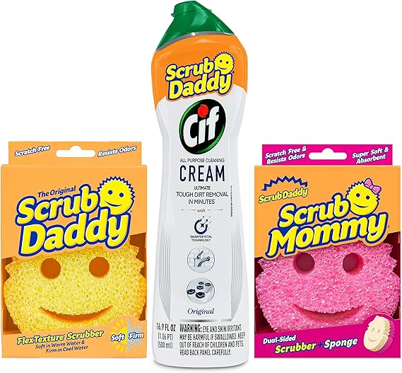 Scrub Daddy OG + Scrub Mommy + Cif All Purpose Cleaning Cream, Original - Multi Surface Household Cleaning Cream Scratch-Free Multipurpose Dish Sponge