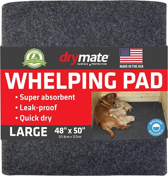 Drymate Whelping Box Liner Mat, Machine Washable, Super Absorbent, Waterproof, Quick Dry, Slip-Resistant, Reusable Dog Puppy Pee Pads for Training, Housebreaking, Incontinence, Crate (USA Made)(48x50)