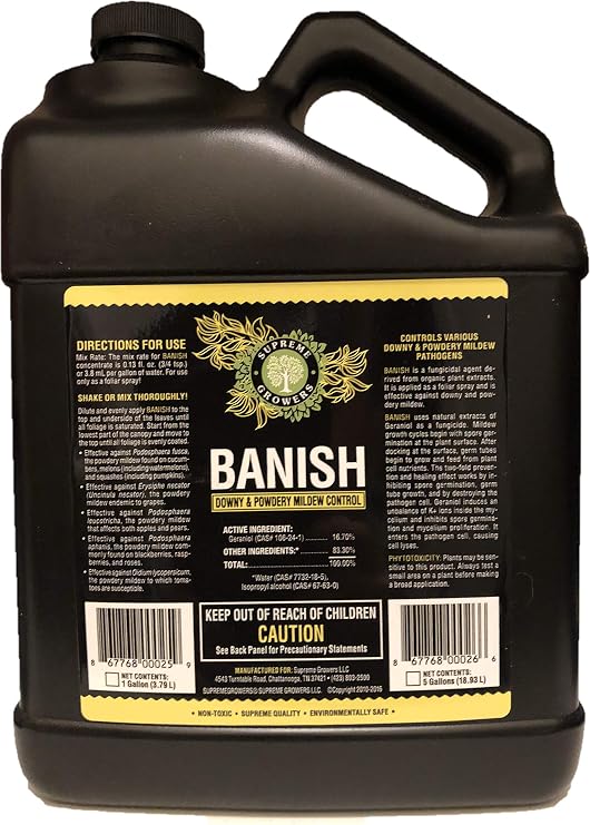 Banish All Natural Fungicide Downey & Powdery Mildew Control Mixes to 960 Gallons of Non-Toxic Spray Proprietary Mixture of Powerful Natural Geraniol 1 Gallon Concentrate
