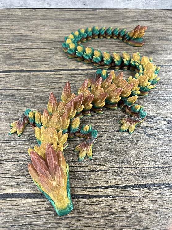 MunnyGrubbers - XL 26" Crystal Dragon Fidget Toy - Heavy Duty - 3D Printed Flexible Articulating Dragon Plastic Collectible Figurine - Surprise Egg Compatible - (Autumn Dragon)