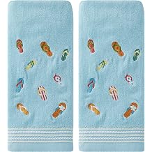 SKL Home Flips & Flops 100% Cotton Embroidered 2pc Hand Towel Set, Decorative for Bath/Kitchen/Bar & Gift, Blue