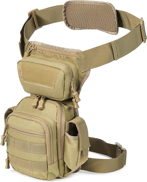 AMHEH 4.5L Tactical Thigh Bag - 1050D Drop Leg Pack with Detachable Leg Strap for Motorcycle Hiking Everyday Carry, Adjustable Waists Up to 59 Tan