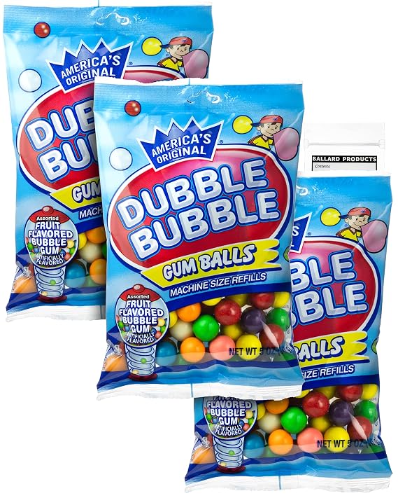 Dubble Bubble Bubble Gum Refill Pack - 3 Bags of Dubble Bubble Gumballs - 5oz Each - Dubble Bubble Gumball Machine Refill - Bundle With Ballard Products Pocket Bag