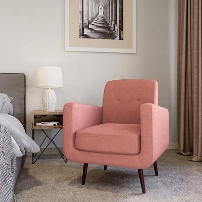 BELLEZE Mid Century Modern Armchair Single Sofa, Contemporary Vintage Upholstered Linen Accent Chair, Comfy Single Couch Sofa for Living Room Bedroom Office - Hasting Brick