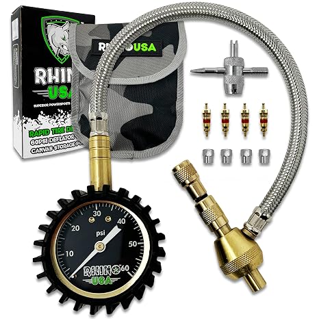 Rhino USA Rapid Tire Deflator with Gauge (0-60 PSI) - Offroad Air Down
