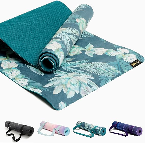 POPFLEX Vegan Suede Yoga Mat With Strap Included - Ultra Absorbent Exercise Mat - Non Slip Yoga Mat - Large Yoga Mat for Women - Wide Yoga Mat, Thick Texture for Stylish Support