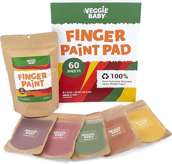 Veggie Baby Finger Paints for Toddlers, Vegan Art Pad 60 Sheets, Made in USA