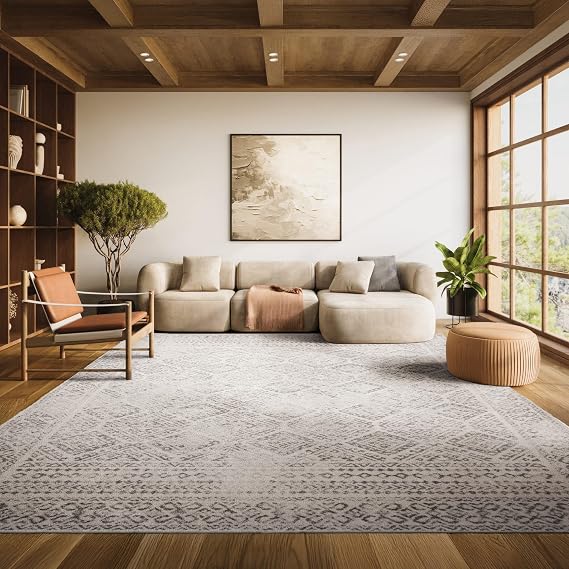SAFAVIEH Area Rug 10x13 - Tulum Collection - Large - Ivory & Grey, Moroccan Boho Distressed Design, Non-Shedding & Easy to Clean, Ideal for Living Room, Bedroom, Dining Space (TUL264A)