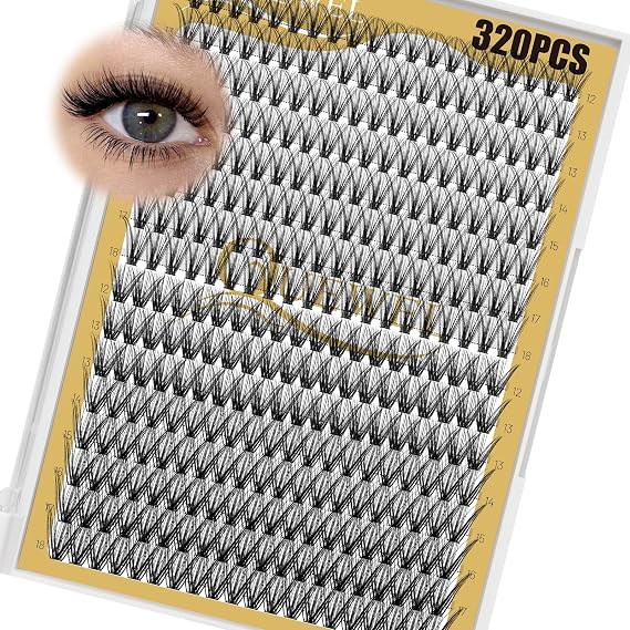QUEWEL Lash Clusters 320Pcs 30D+40D D Curl Lash Cluster Eyelash Extensions