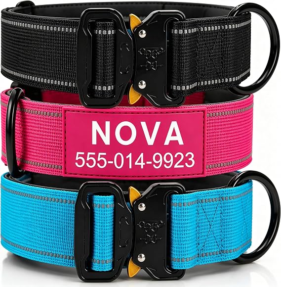 Personalized Tactical Dog Collar with Soft Padding and Reflective Strips