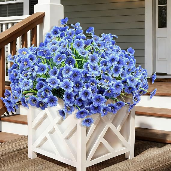 20 Bundles Artificial Flowers for Outdoors,UV Resistant Fake Flowers with Plastic Plants,Silk Faux Fowers for Outdoor Planters,Fake Realistic Flowers Window Box Front Porch Hanging Basket Decor-Blue