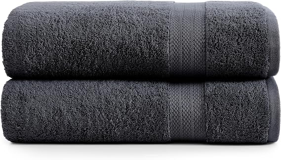 LANE LINEN Large Bath Sheets Absorbent Quick Dry 100% Cotton 2 Pack - Black