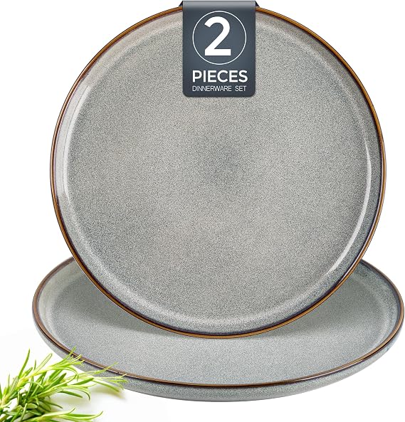 GBhome Ceramic Dinner Plates Set of 2, 10.5 Inch Large Stoneware Plates for Kitchen, Microwave& Dishwasher Safe, Scratch Resistant