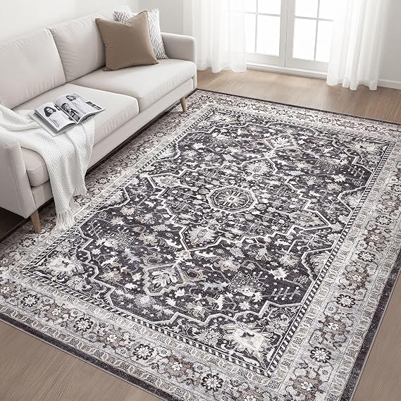 LOONGRUG 6x9 Area Rug Washable Vintage Boho Living Room Soft Rug Black