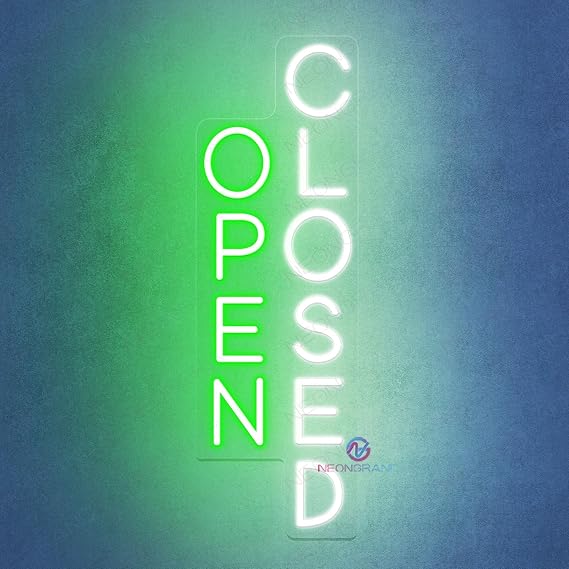 Vertical Open/Closed Neon Sign 2 in 1 LARGE Size Storefont LED Light Open Closed Signs for Business Open Closed Sign Shop Bar Open/Closed Sign (8x24" - Green and White)