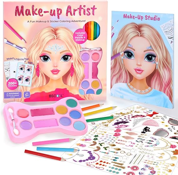 BSCOOL Makeup Studio Book for Kids with Coloring, Stickers & Palette
