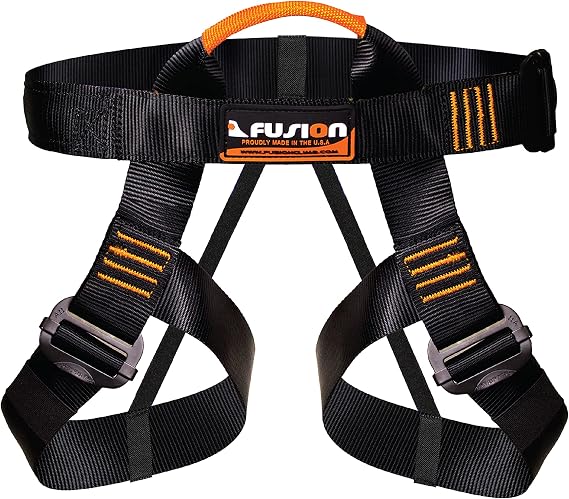 Fusion Climb Centaur Half Body Harness, 23kN Steel Buckles, Black/Orange