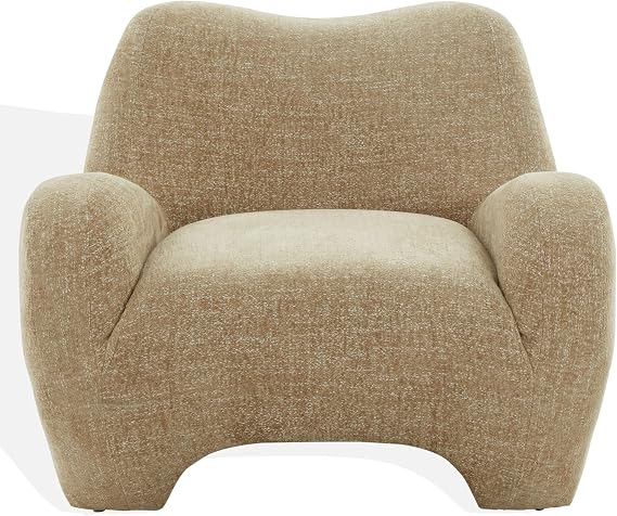 SAFAVIEH Couture Collection Randal Light Brown Chenille Accent Chair, Fully Assembled Upholstered Lounge Seating with Curved Arms (SFV4878C)