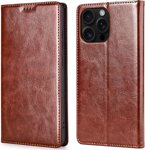 for iPhone 13 Pro Max Wallet Case, Genuine Leather Flip Folio Cover with RFID Blocking Card Holder & Kickstand, [Shockproof TPU Inner Shell] for iPhone 13 Pro Max, Brown