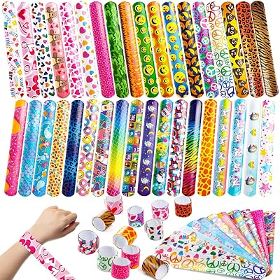JOYIN 60 Pcs Slap Bracelets for Kids, Bulk Wristbands with Animals, Friendship, Heart, Party Favors, Classroom Prizes Birthday Exchanging Gifts,Goodies Bag Stuffers Fillers