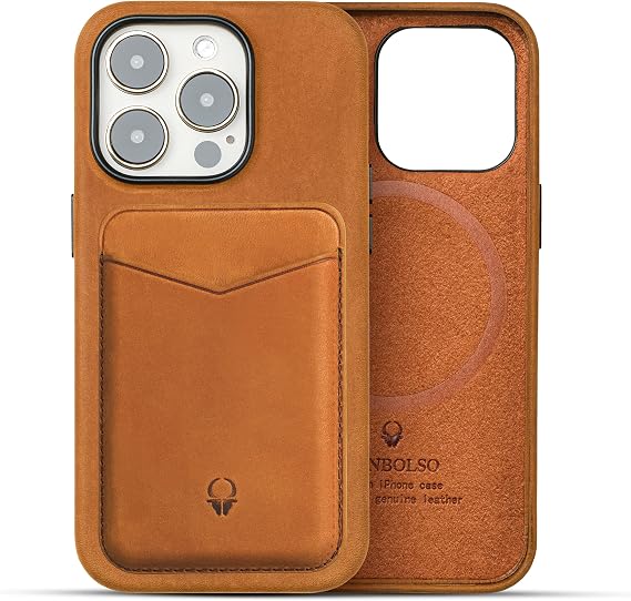 DONBOLSO Leather Case for iPhone 14 Pro Max + Wallet Bundle - Classic Leather with Anti-Scratch Microfiber Lining - 3.74 x 1.14 x 6.85 inches - Vintage Brown