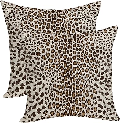 Leopard Pillow Covers 18x18 Inches Pack of 2,Cheetah Print Brown Throw Pillow Covers Animal Skin Modern Pillowcase Decoration Farmhouse Decorative Linen Cushion Cover Decor for Home Couch Sofa