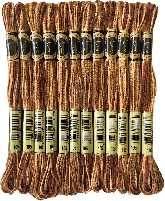 Magical Color Variegated Cross Stitch Thread Color Variations Embroidery Floss Pack, 8.7-Yard, Tan Brown, Pack of 12 Skeins
