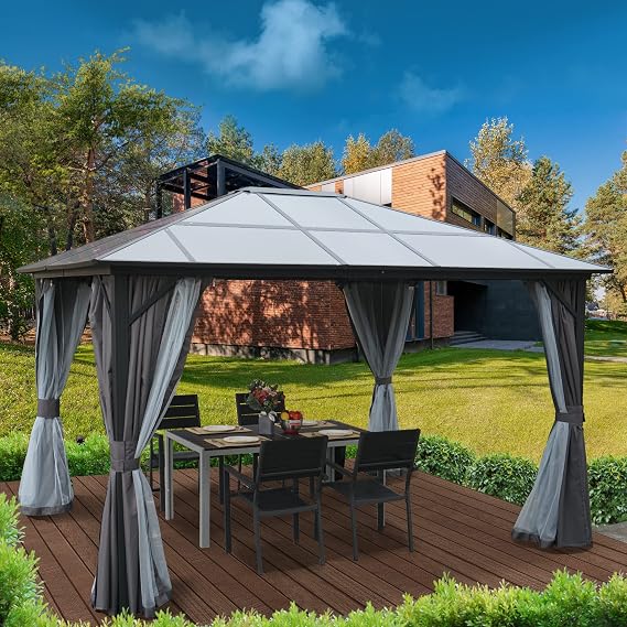 Kozyard 10' x 12' Hardtop Gazebo, Permanent Outdoor Aluminum Patio Gazebo