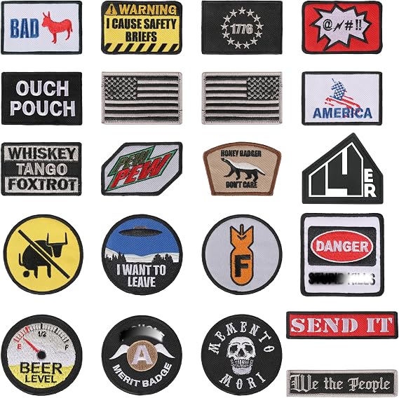 Morale Patches | Hook & Loop Backed Tactical, Embroidered Military Patches for Backpacks | Airsoft Patches for Jackets and Hats, Backpack | Morale Patch Bundle (21-Pack)